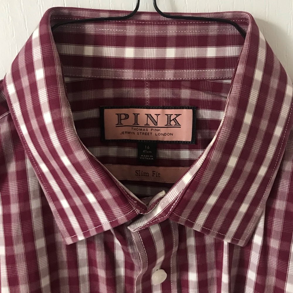 Thomas Pink Slim Fit 16 Burgundy Dress Shirt